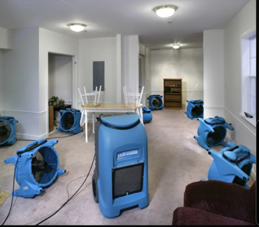 Air movers and dehumidifier setup for Water Extraction & Removal in Sharon