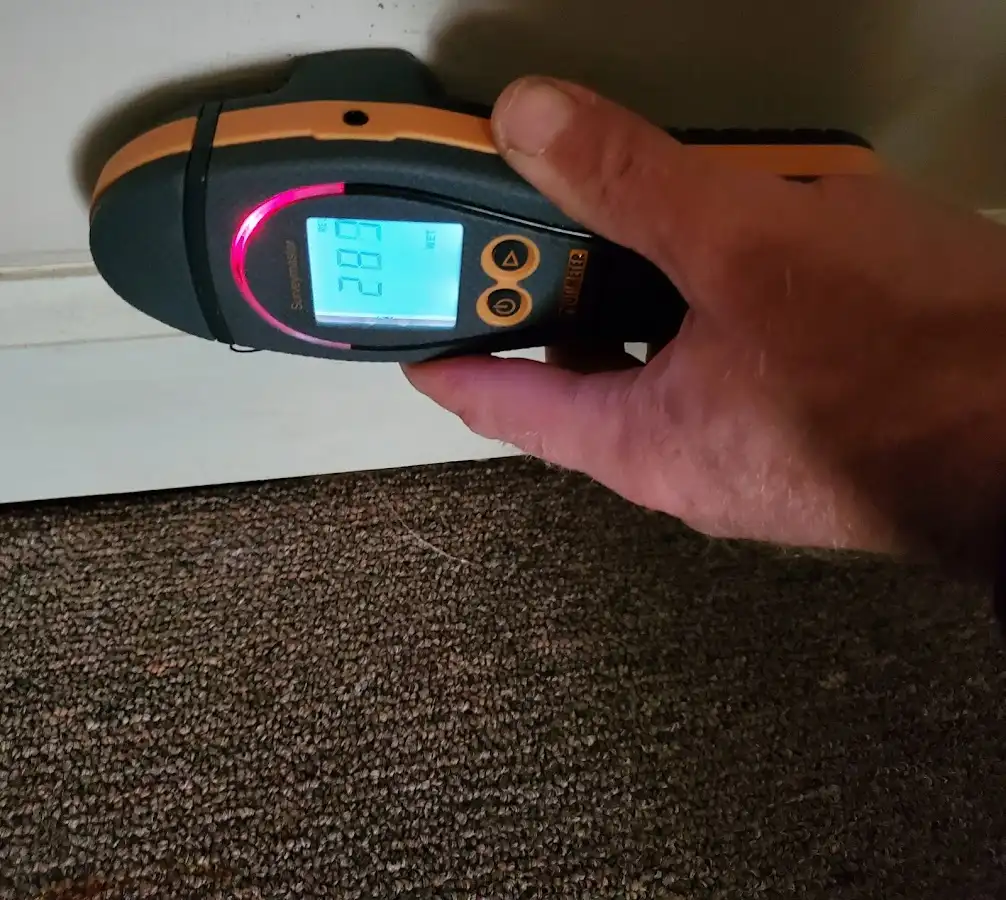 Moisture detection at baseboard during Sewage Cleanup & Sanitation in Sharon